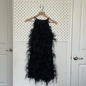 Ostrich Faux Feather Dress Black Size Small